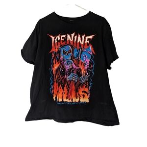 Black Graphic Tee with Red and Blue Design